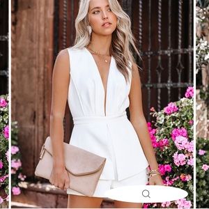 Vici Take the Plunge Peplum Romper- white S